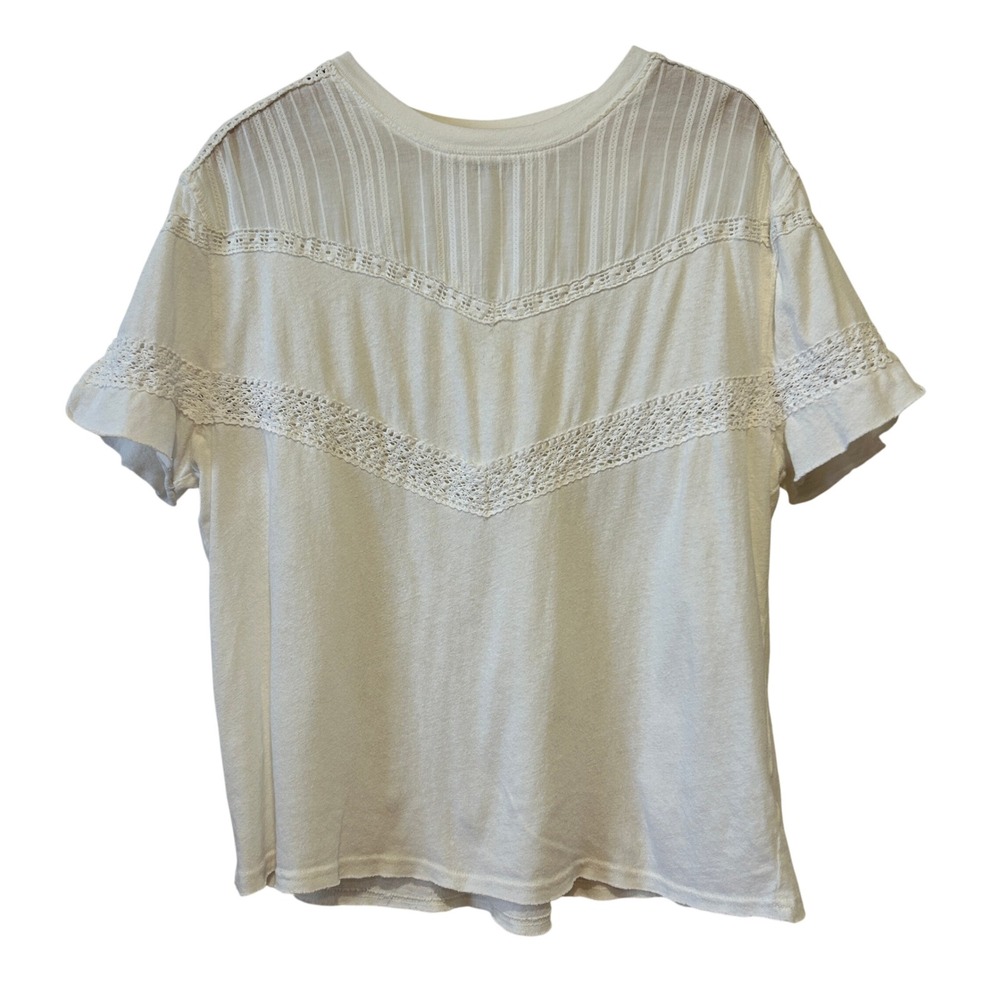 We The Free Women Top Size XS Ivory Crochet Lace Pintuck Boho Tee Beach Festival
